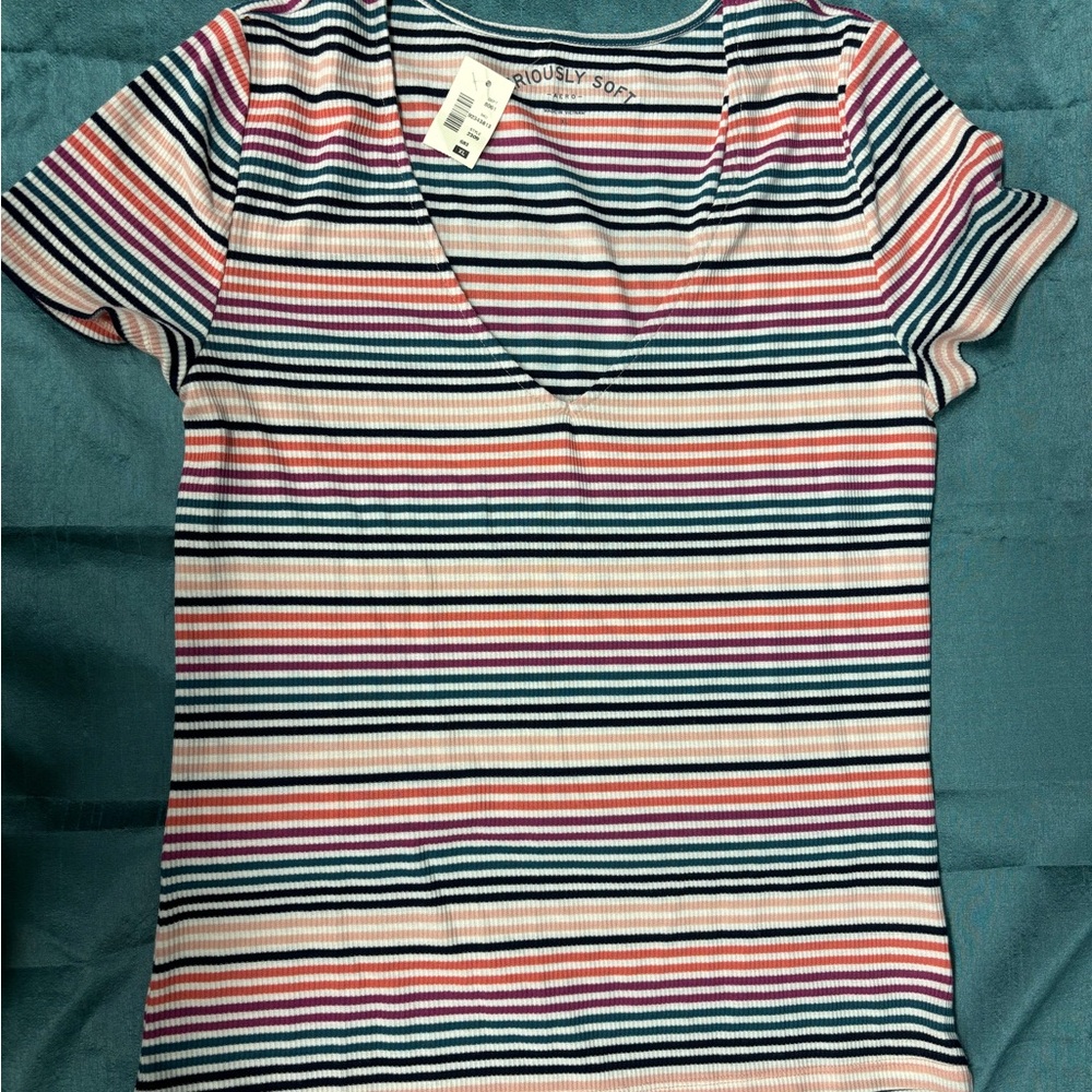 Aeropostale Multicolor Striped Short Sleeve Tee